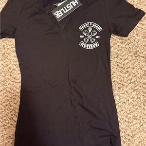 Black V-Neck Graphic Tee